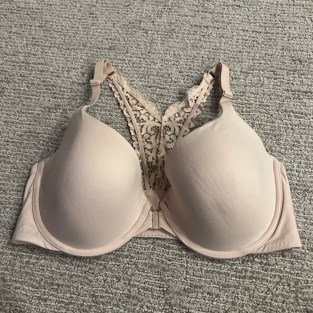 Victoria's Secret 36DD Lined Demi Front Close Lace Racerback Bra Nude Beige